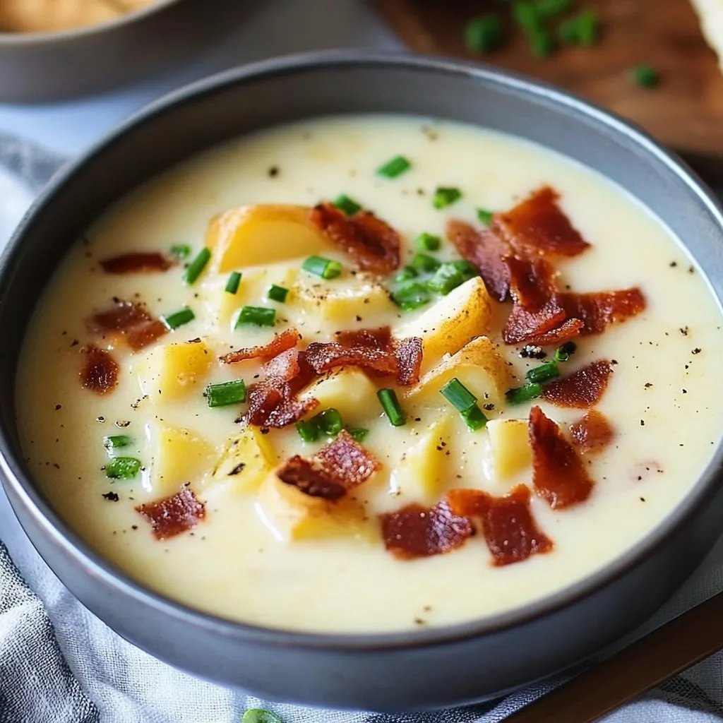 Einfache cremige Kartoffelsuppe mit Rindsspeck und Käse