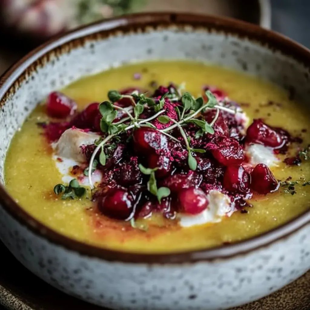Pastinaken-Senf-Suppe mit Kresse und Granatapfel