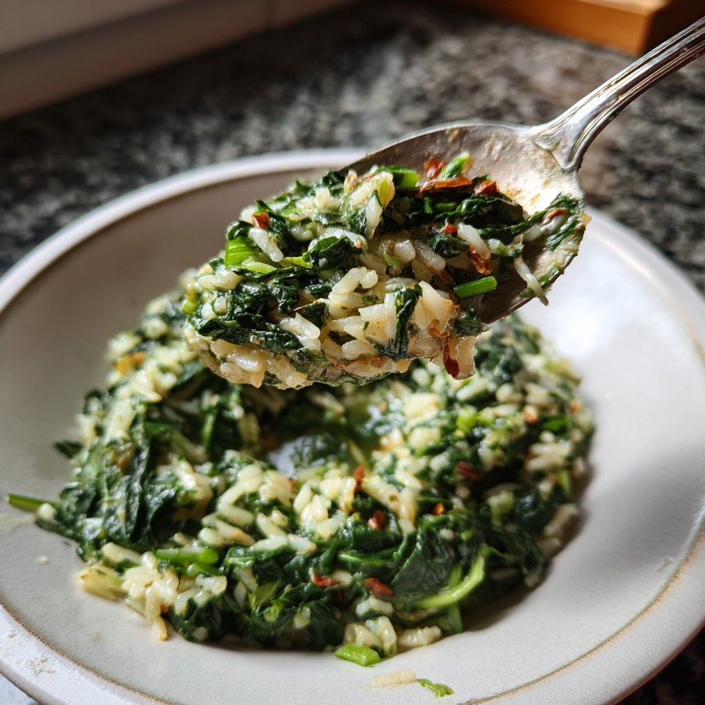 Mittagessen mit Spinat und Reis