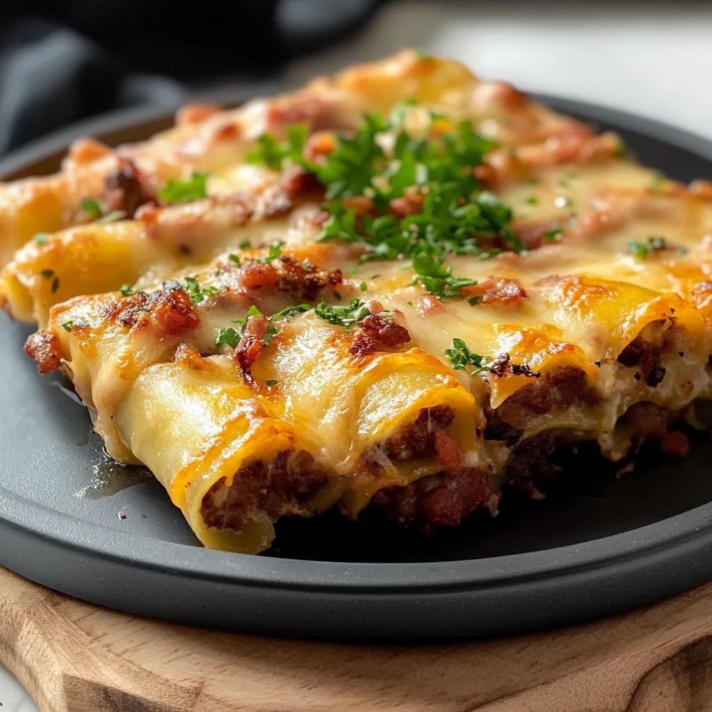 Käsige Rindfleisch-Bacon-Cannelloni