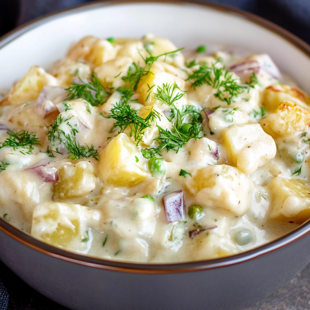 Kartoffelsalat mit Mayo und Brühe