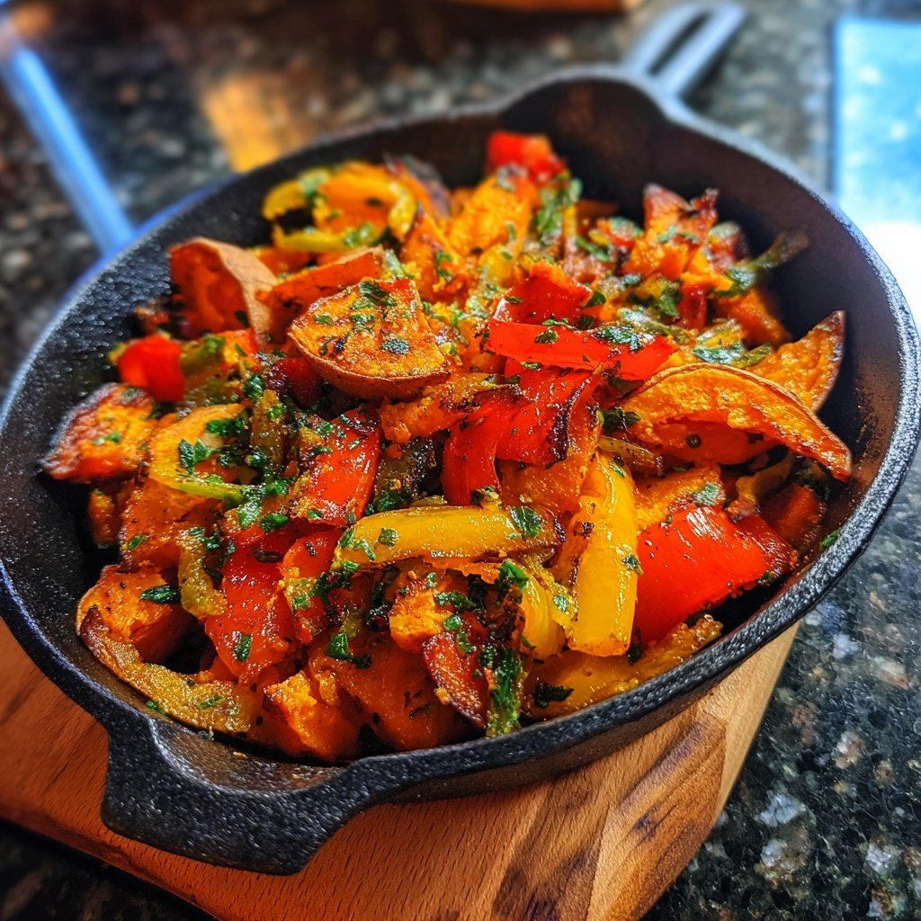 Vegetarisches Abendessen mit Süßkartoffelpfanne